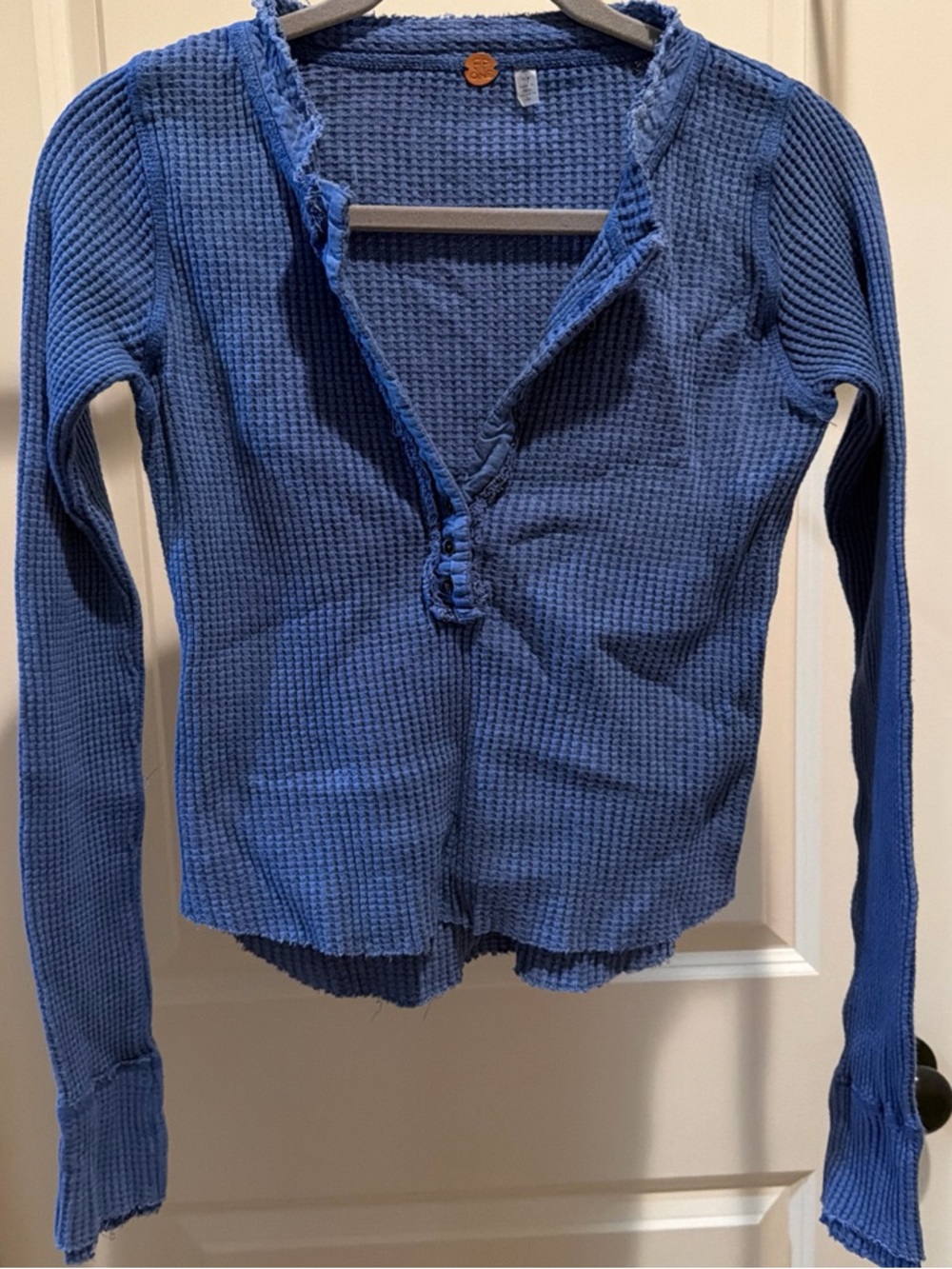 Free People Royal Blue Waffle Knit Long Sleeve Henley